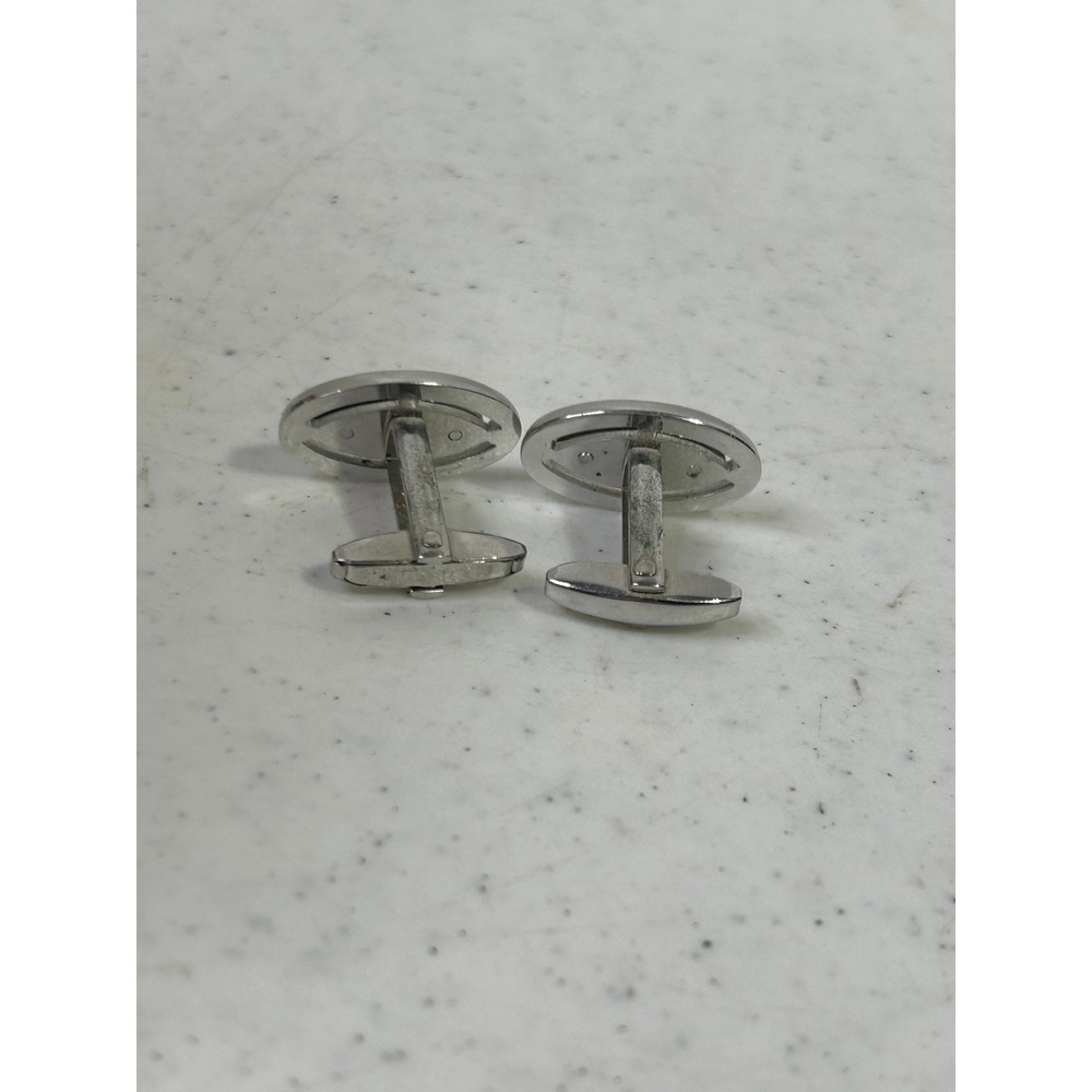 Foster Silver Tone Initial J Oval Cufflinks Vintage Mens Monogram Toggle Back - Picture 3 of 3